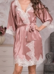 Короткий розовый халат из шелка  Marilin